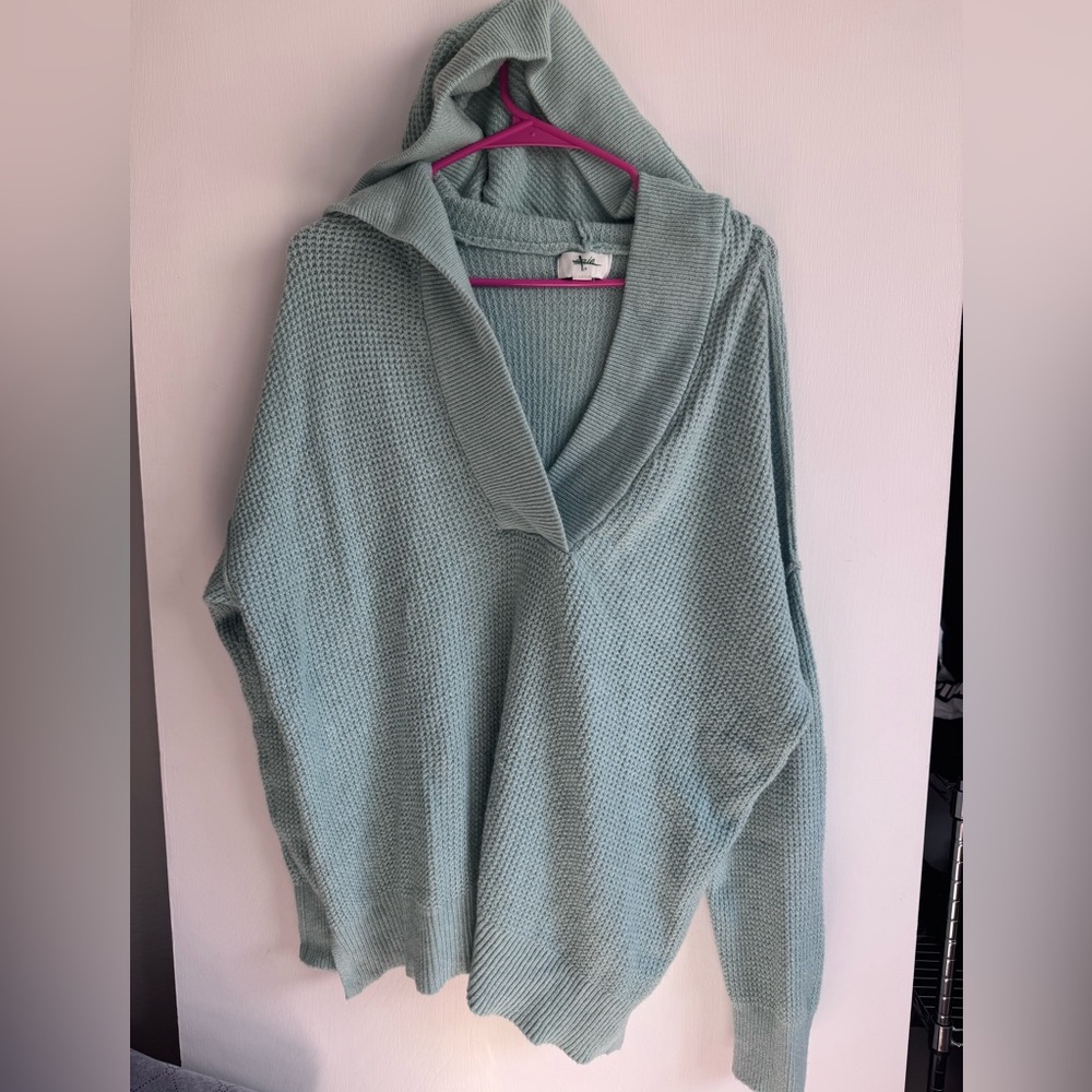 Aerie Light Green/ Mint Cowl Neck Knitted and Hoodie - Small - Relaxed Fit